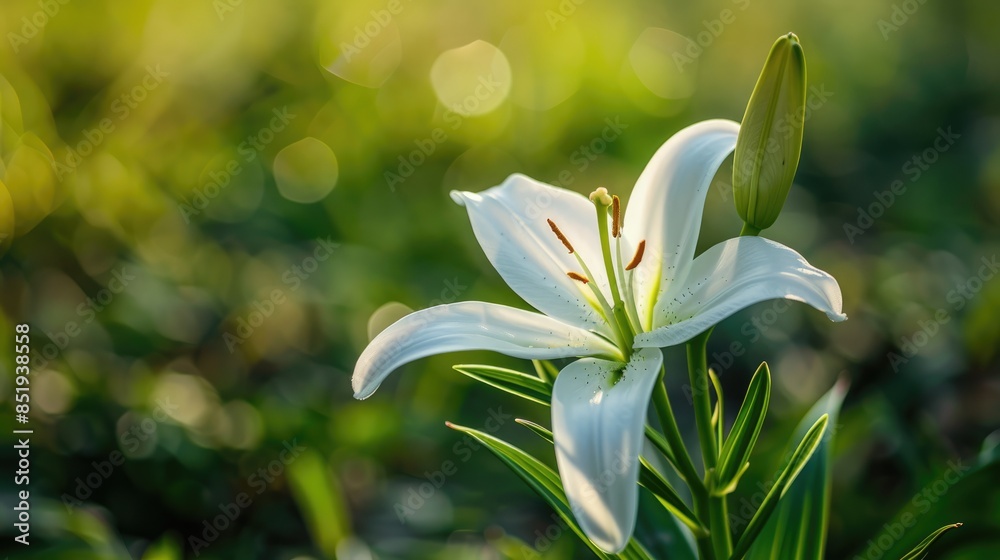 Fototapeta premium White lily flower in garden close up