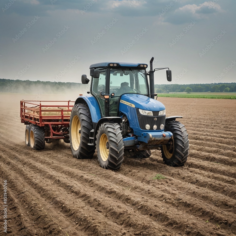 Rural Landscape Tractor in Vibrant Green Field Rural Landscape Tractor in Vibrant Green Field