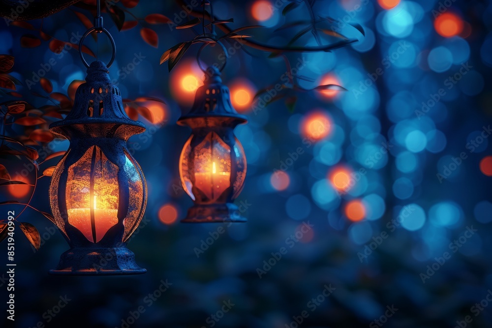 3D Spooky lanterns background with horror place 3D Spooky lanterns background with horror place