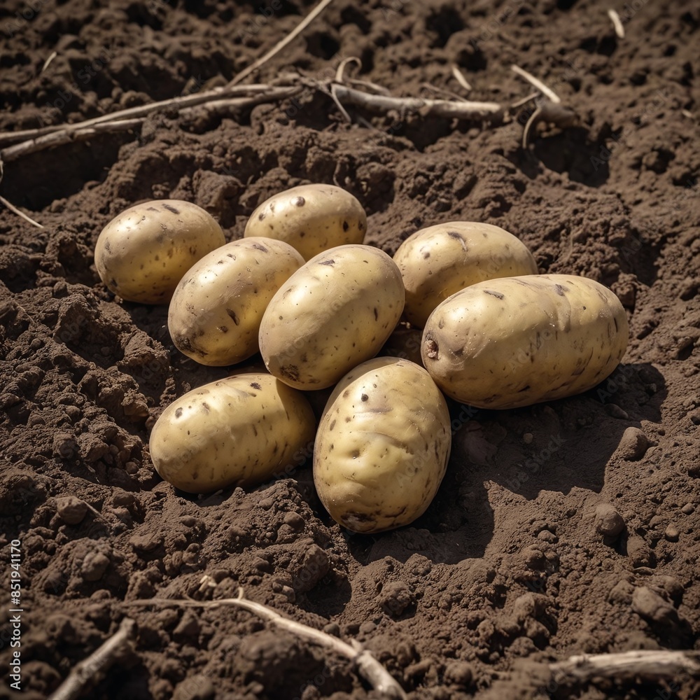 Organic Harvest Fresh Potatoes in Earth Natural Bounty Concept Organic Harvest Fresh Potatoes in Earth Natural Bounty Concept
