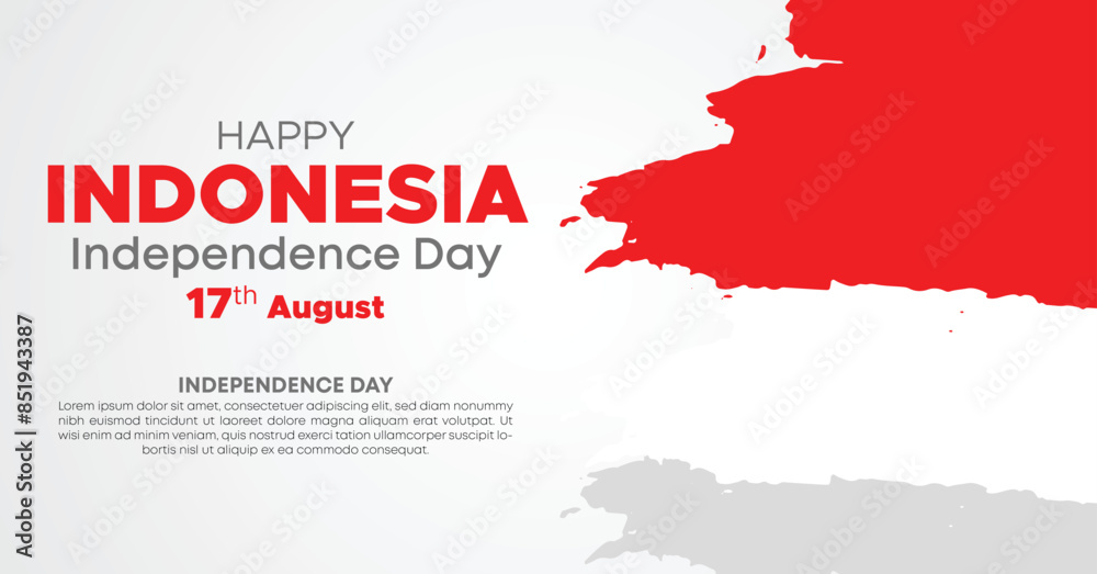 Obraz premium Indonesia Independence Day Web Banner With Red and White Flag in Background. 17 August Indonesia Happy Independence Day Social Media Post and Cover Banner, Flyer, Invitation card, Brochure, Poster