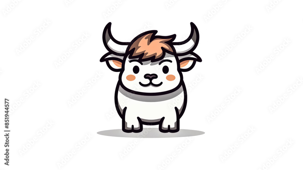 A cartoon cow with horns and a smile on its face. A cartoon cow with horns and a smile on its face.