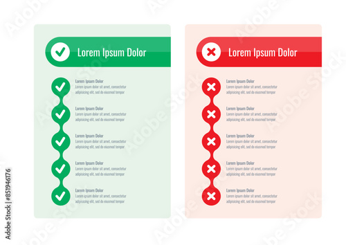 green check sign, red cancel sign concept. paged check symbol and cancellation symbol