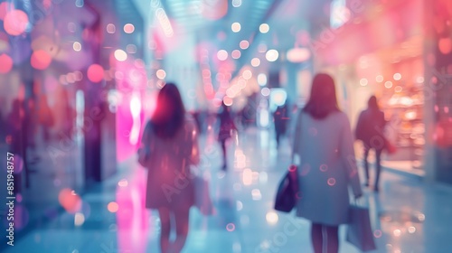 blurred abstract image of people in the lobby of shopping mall