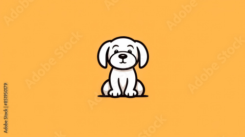 A cartoon dog is sitting on a yellow background