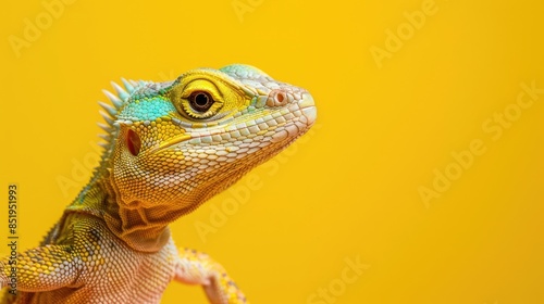 Yellow background with a lizard photo