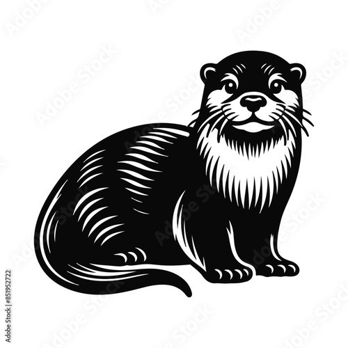 Otter Animal black silhouette vector with white color background