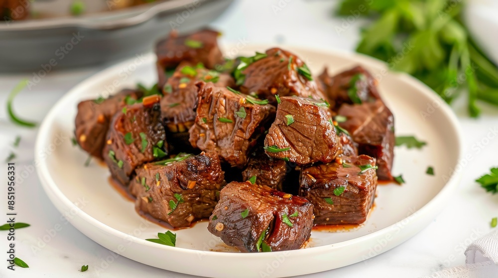 Close Up of Glazed Beef Bites With Fresh Parsley Close Up of Glazed Beef Bites With Fresh Parsley
