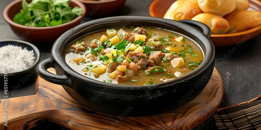 Traditional Bolivian Lacusa Soup Locro Recipe. Concept Bolivian Cuisine, Lacusa Soup Recipe, Traditional Dishes, Bolivian Recipes Traditional Bolivian Lacusa Soup Locro Recipe. Concept Bolivian Cuisine, Lacusa Soup Recipe, Traditional Dishes, Bolivian Recipes
