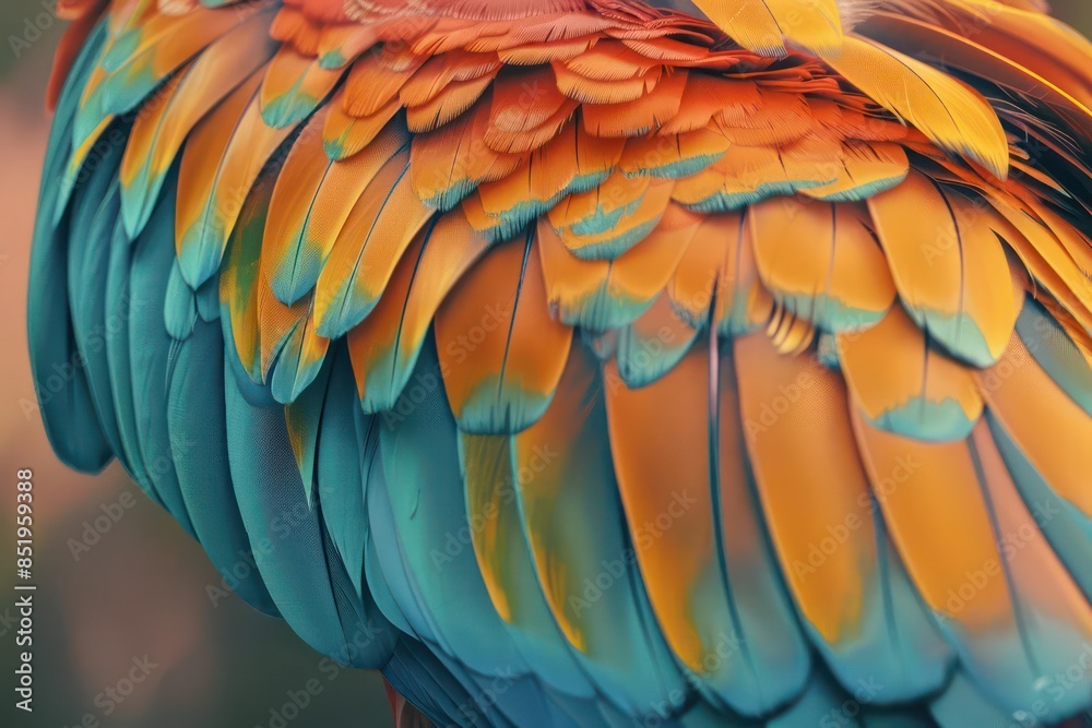 Obraz premium A hightech zoos digital interface showcasing a vibrant closeup of an exotic birds feathers