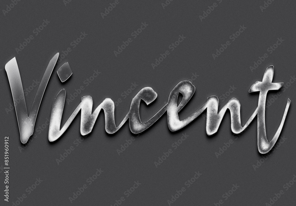 Chrome metal 3D name design of Vincent on grey background. Chrome metal 3D name design of Vincent on grey background.