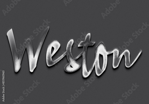 Chrome metal 3D name design of Weston on grey background.