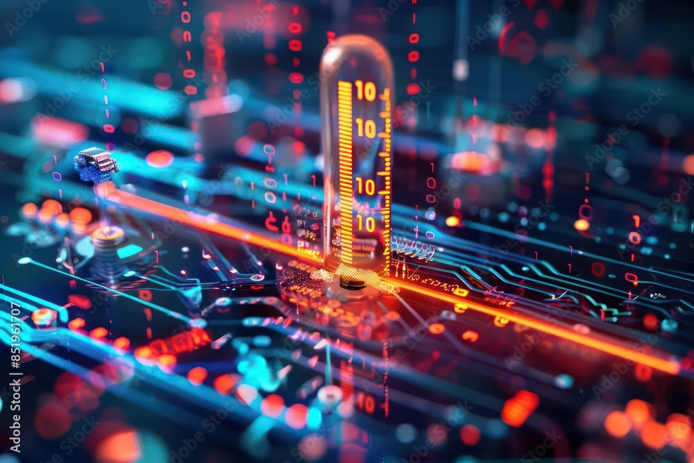 An abstract hightech visualization of rising global temperatures with a ...