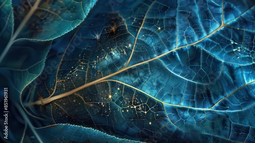 An abstract hightech image of a plant s leaf structure, magnified to reveal microscopic details photo