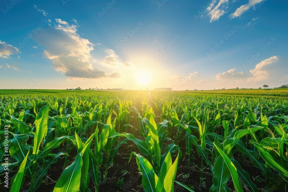 Cornfield Landscape. Beautiful Sunset in Agriculture Background Cornfield Landscape. Beautiful Sunset in Agriculture Background