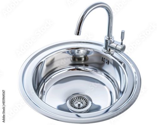 Sink Isolated. Silver Faucet and Basin for Kitchen or Bathroom on White Background