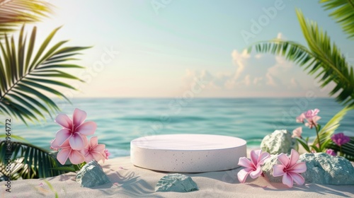 Summer Platform. Three-Dimensional Podium Stand in Beach Background for Cosmetic Advertising © Popelniushka