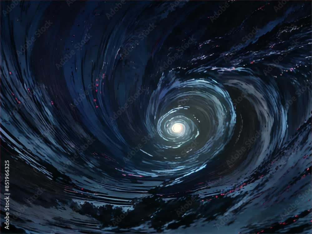 a dark blue swirl with a white light in the center a dark blue swirl with a white light in the center