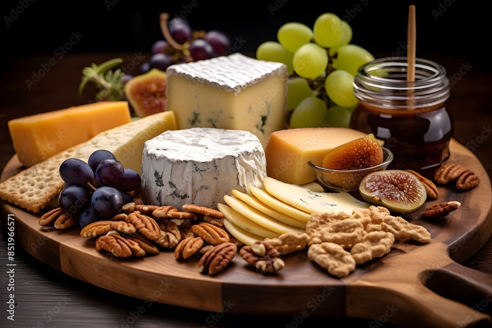 Elegant cheese platter with assorted fruits, nuts, and crackers. Elegant cheese platter with assorted fruits, nuts, and crackers.