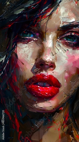 painting of a woman with a red lipstick , expressive beautiful painting, beautiful art uhd 4 k, digital painting art, art of alessandro pautasso, digital art painting, beautiful digital artwork, detai