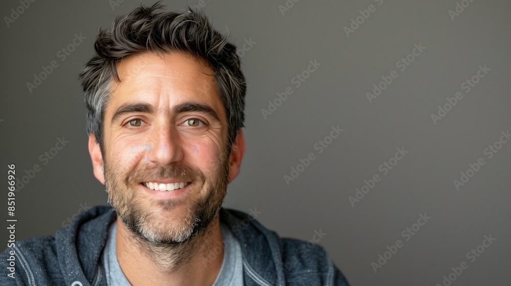 Cheerful Man Smiling at Camera Against Minimalist White Background Highlighting Positive Energy, Confidence, and Friendly Vibes Cheerful Man Smiling at Camera Against Minimalist White Background Highlighting Positive Energy, Confidence, and Friendly Vibes