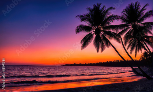 silhouette of palm trees against a summer sunset background
