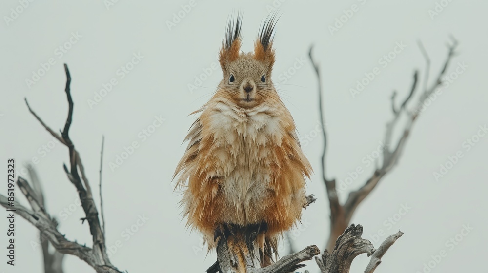 A tight shot of a bird perched on a tree branch against a backdrop of the sky A tight shot of a bird perched on a tree branch against a backdrop of the sky