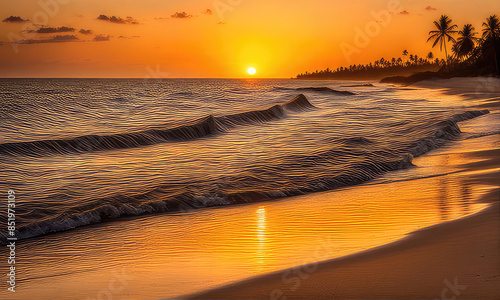 silhouette of palm trees against a summer sunset background