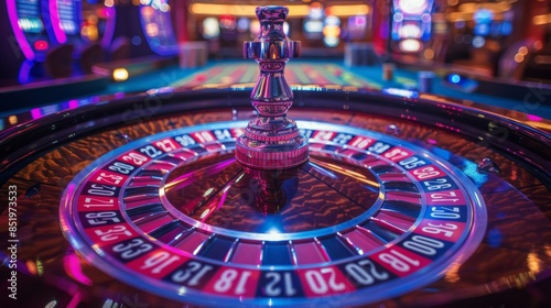 Spinning Casino Wheel With Surrounding Lights