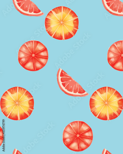 Summer pattern of oranges and grapefruits. Watercolor fruit pattern