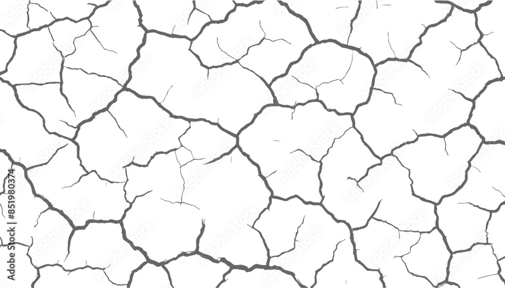 The texture of the cracks is white and black. Vector background ...