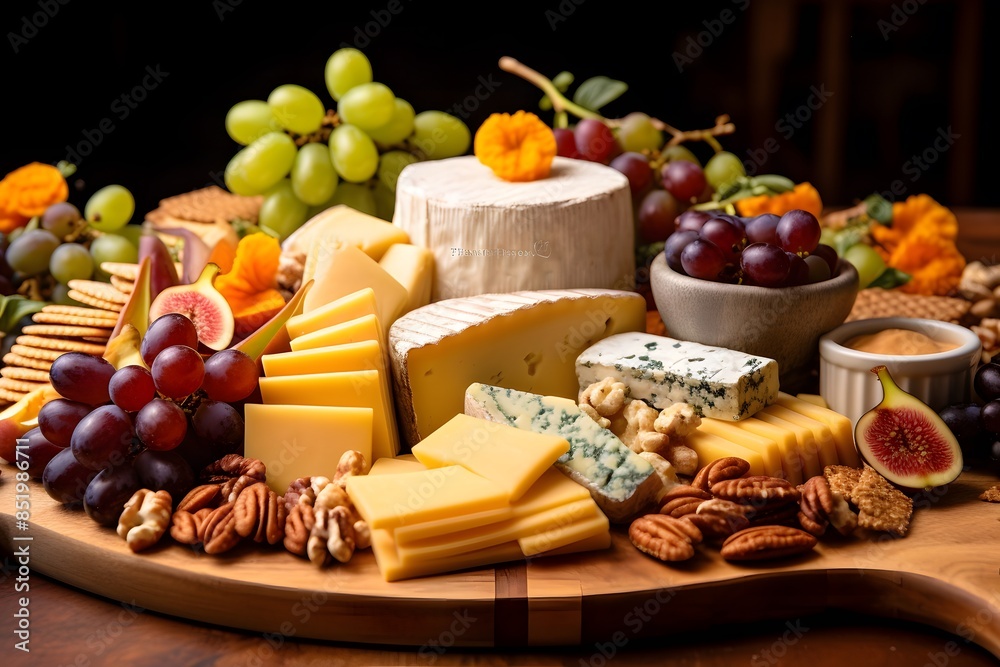 Elegant cheese platter with assorted fruits, nuts, and crackers. Elegant cheese platter with assorted fruits, nuts, and crackers.