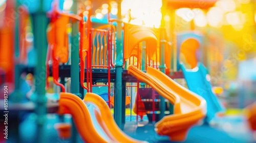 Wallpaper Mural Colorful Playground Slides in Soft Focus. Generative ai. Torontodigital.ca
