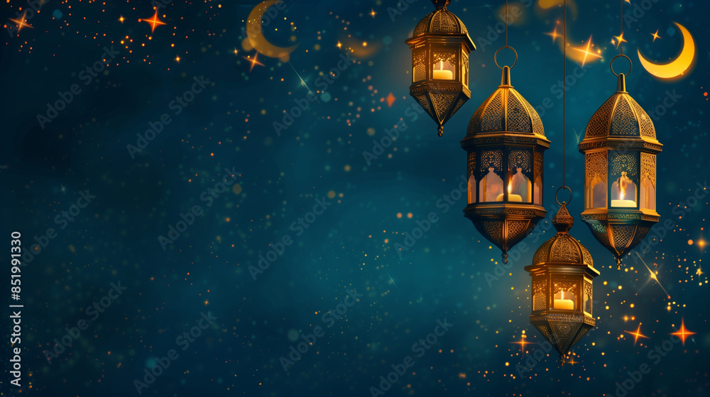 Islamic Greetings Banner with space for text. Luxury elegant banner for eid al fitr, ramadan sales, greetings card, idul fitri. Crescent, lamp, lantern, stars, mosque. Islamic Greetings Banner with space for text. Luxury elegant banner for eid al fitr, ramadan sales, greetings card, idul fitri. Crescent, lamp, lantern, stars, mosque.