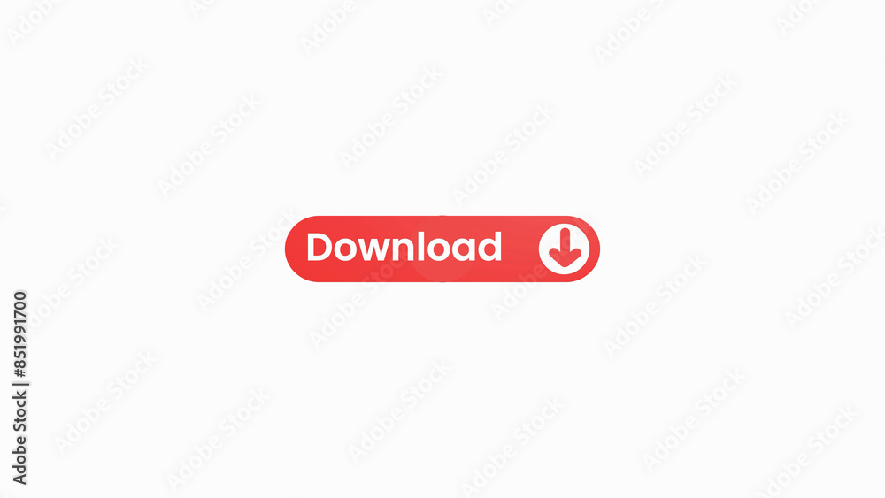 Red download button icon, Download sign icon, Download click button, Download menu Icon. rectangle shape download button icon illustration background.