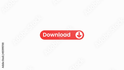 Red download button icon, Download sign icon, Download click button, Download menu Icon. rectangle shape download button icon illustration background.