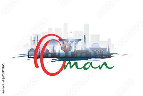 Vector illustration Oman National Day Celebration with flag in Oman national day 18 th November, Oman Land mark, Oman  monument, city scape