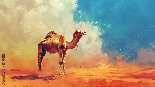 Watercolor camel art painting for Eid Al Adha photo