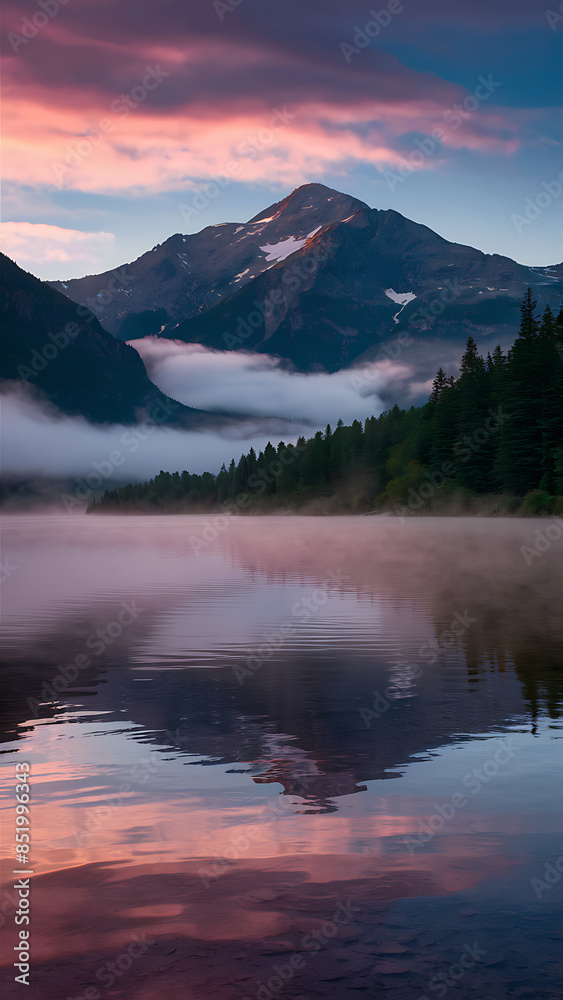 Fototapeta premium Serene Mountain Lake Sunset Scene