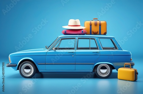 illustration of a retro car on the travel, tourism and travel concept 