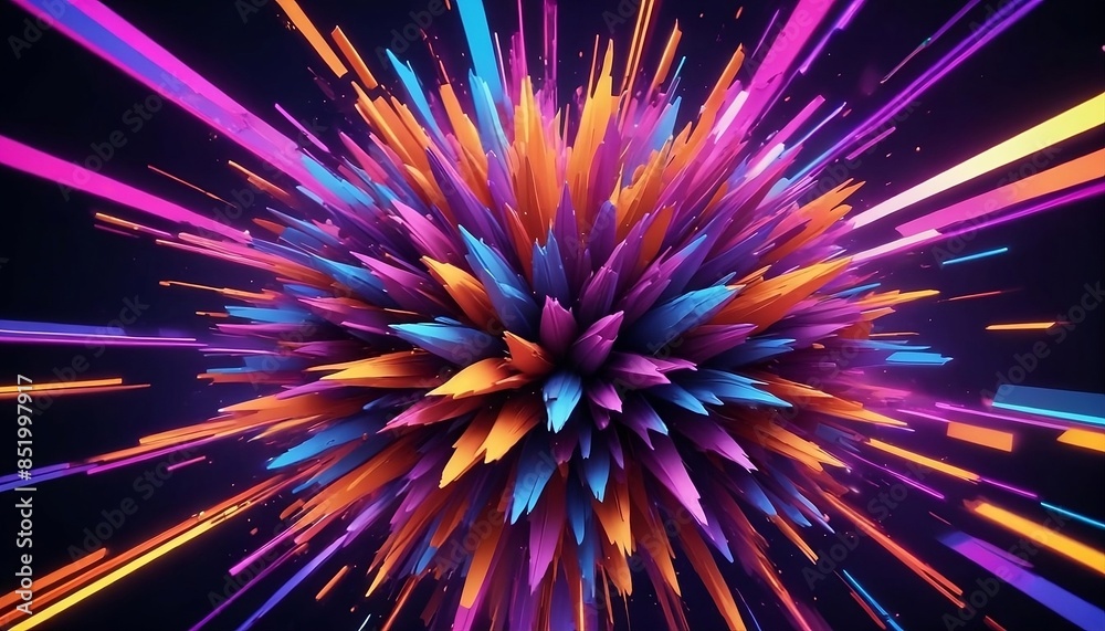 Obraz premium Abstract background, an explosion of geometric patterns in bold neon colors, 3d illustration