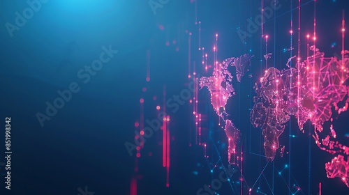 Abstract Graphic World Map on Blue Background Showcasing Big Data and Networking Concepts for a Modern Visual Appeal