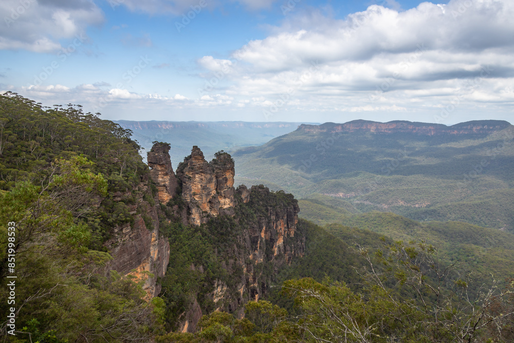 Day time taken from Echo Point Lookout, Katoomba Area of Blue Mountains National Park , with stunning views of the Jamison Valley and the iconic Three Sisters, in the Blue Mountains, NSW, Australia Day time taken from Echo Point Lookout, Katoomba Area of Blue Mountains National Park , with stunning views of the Jamison Valley and the iconic Three Sisters, in the Blue Mountains, NSW, Australia
