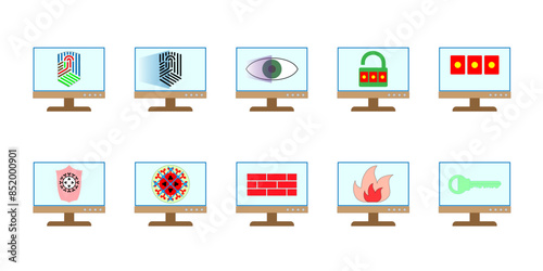 Monitors. Security. Safety. Protection. Digital technologies. Firewall. Illustration.