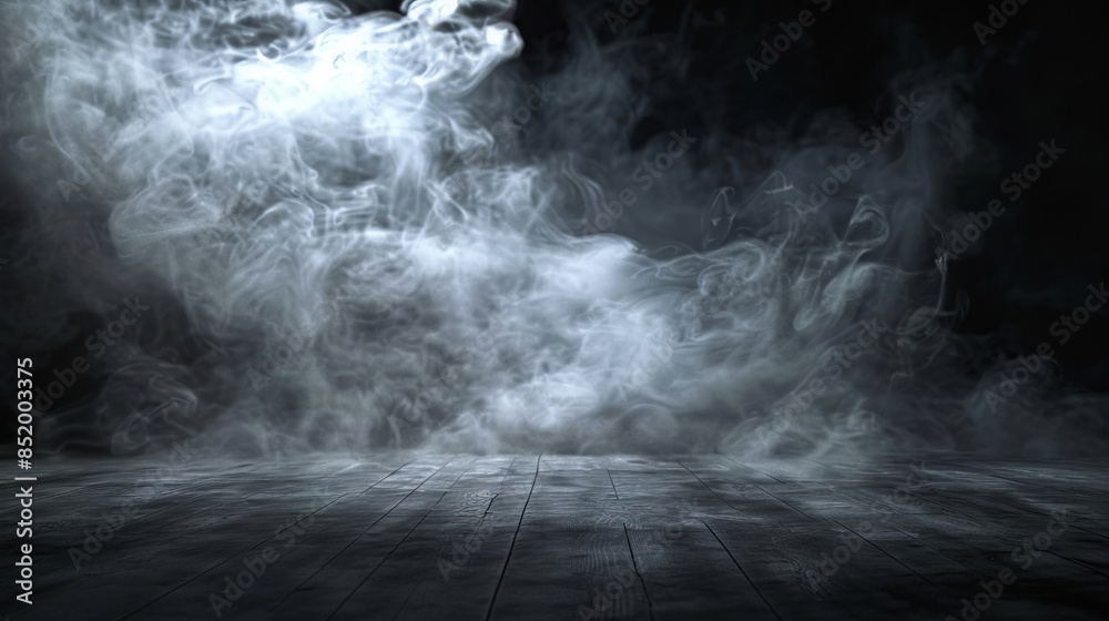 A black and white image of smoke in an empty room. A black and white image of smoke in an empty room.