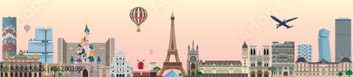Cityscape of Paris, France. Vector illustration. Cityscape of Paris with sights.	