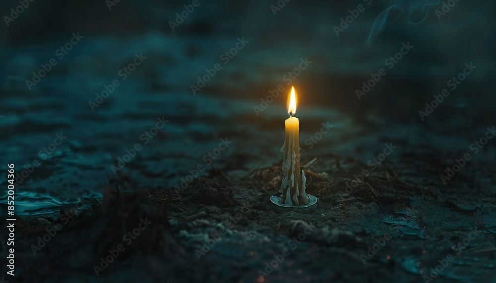 Fototapeta premium Depiction of a candle alight amidst obscurity, signifying tenacity and hopefulness