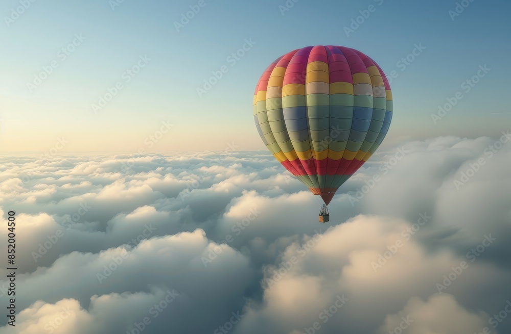 Fototapeta premium Colorful hot air balloon floating above the clouds