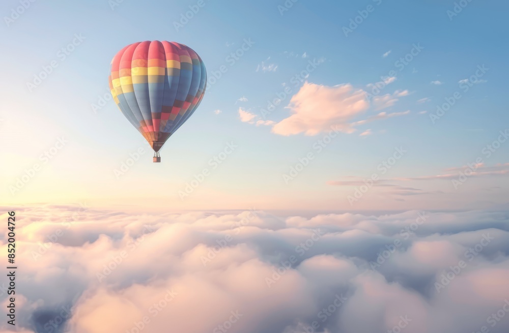 Fototapeta premium Colorful hot air balloon floating above the clouds 