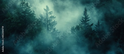 Misty Morning In A Dense Pine Forest